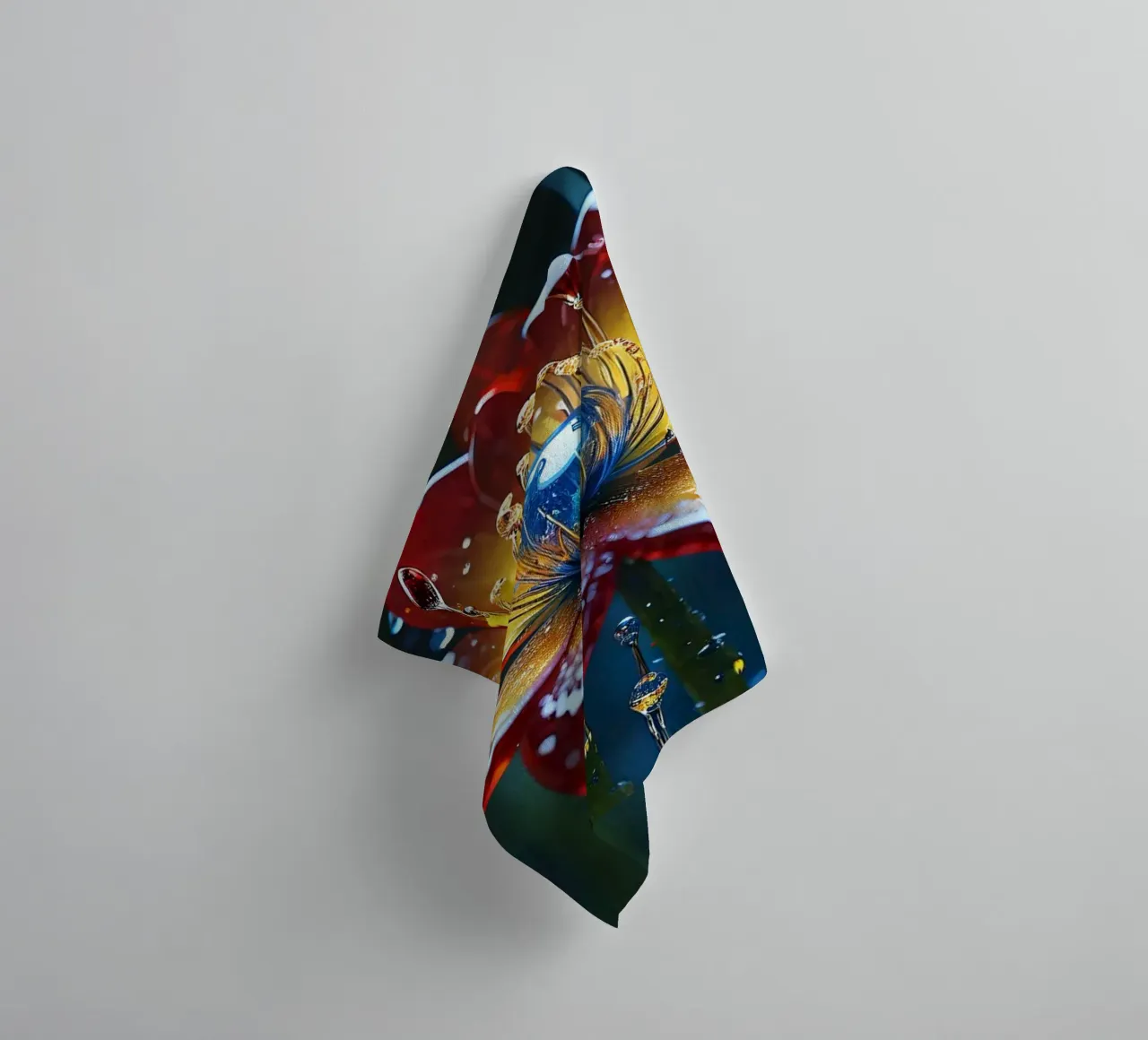 Kräftige Blumenblüten inmitten erfrischender Regentropfen in einem üppigen Handtuch von DesignDoodle