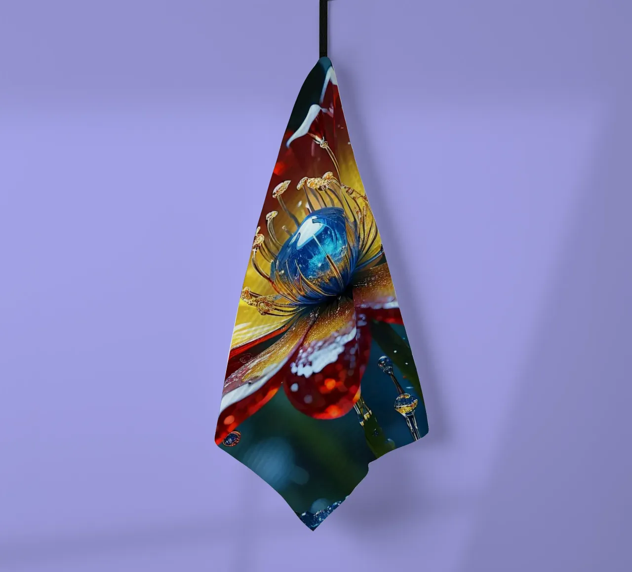 Kräftige Blumenblüten inmitten erfrischender Regentropfen in einem üppigen Geschirrtuch von DesignDoodle
