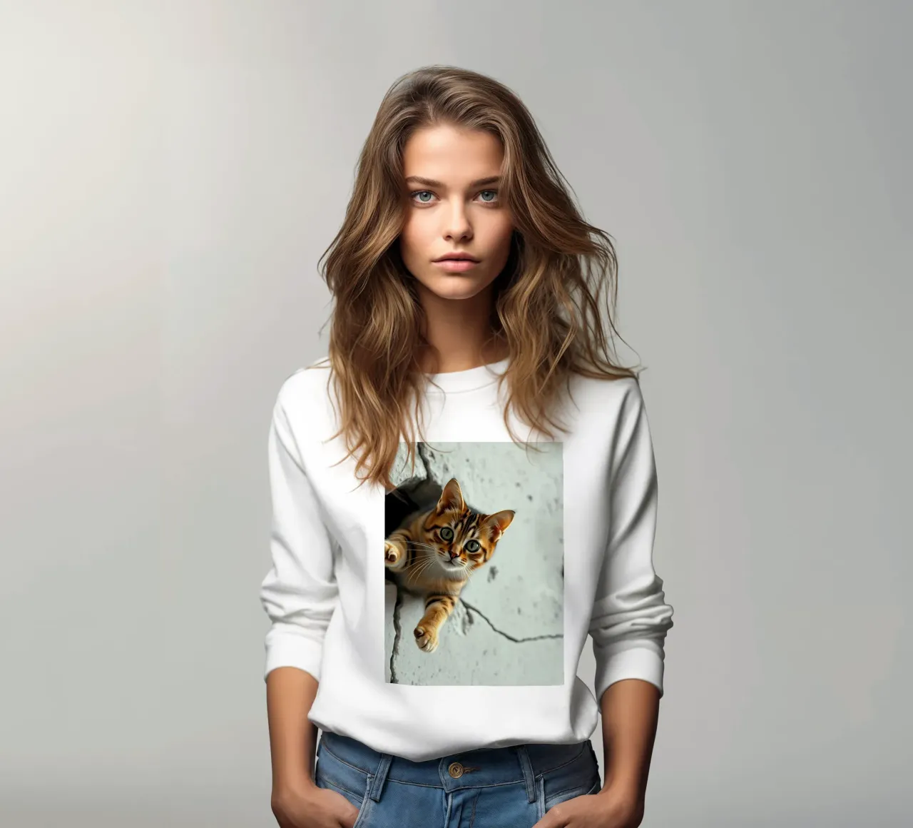 Un gatto curioso fa capolino da una fessura felpa da DesignDoodle