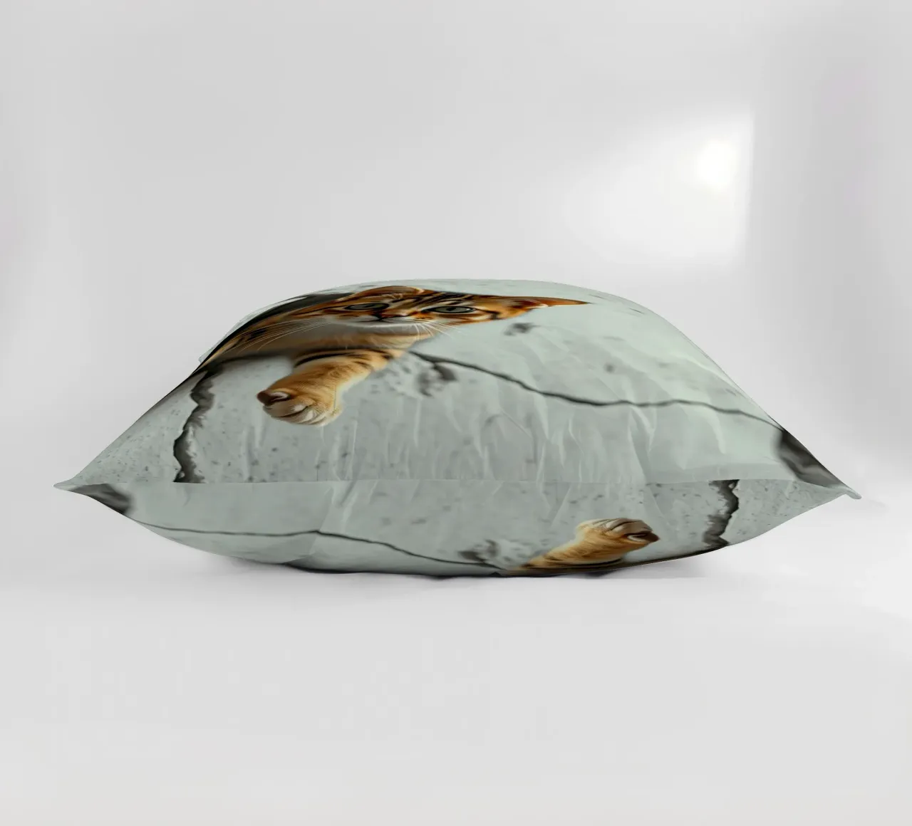 A curious cat pokes its head through a crack decorative cushion by DesignDoodle