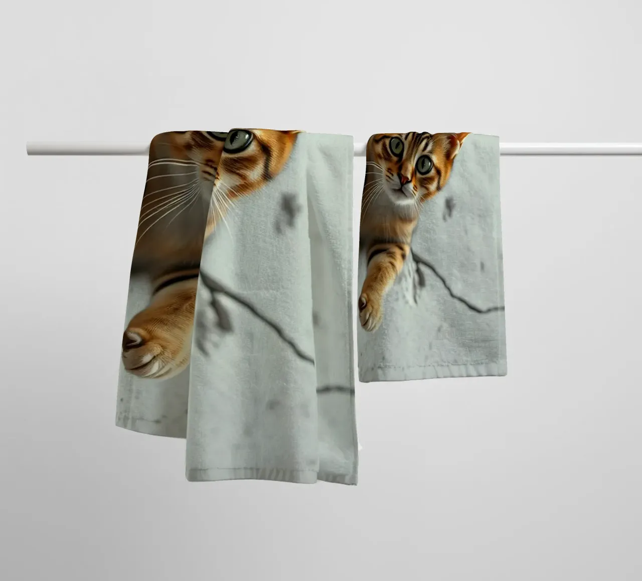 A curious cat pokes its head through a crack towel by DesignDoodle