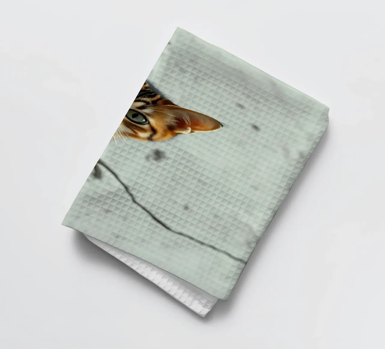 Un chat curieux passe la tête par une fissure torchon de DesignDoodle