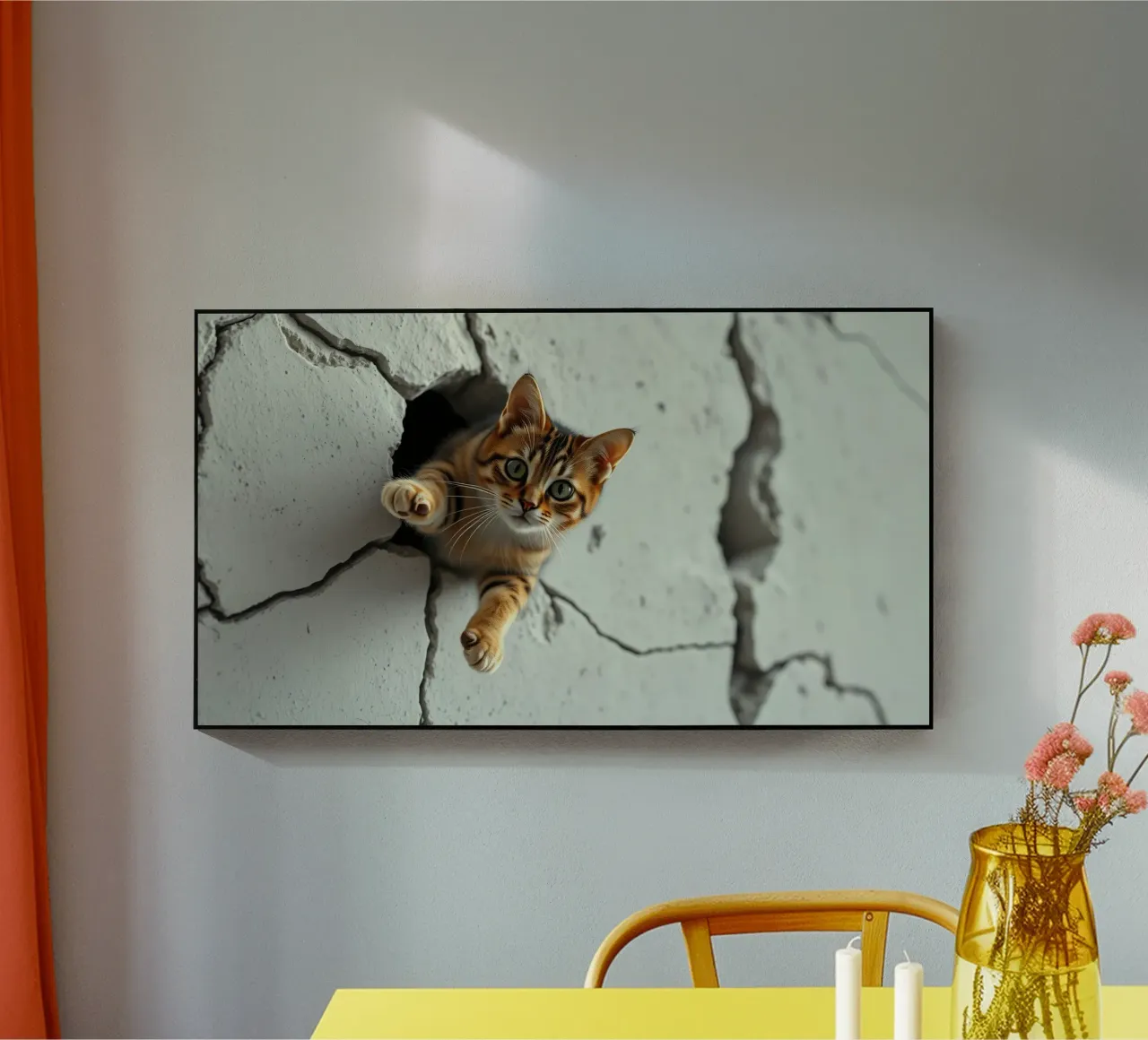 A curious cat pokes its head through a crack acrylic glass by DesignDoodle