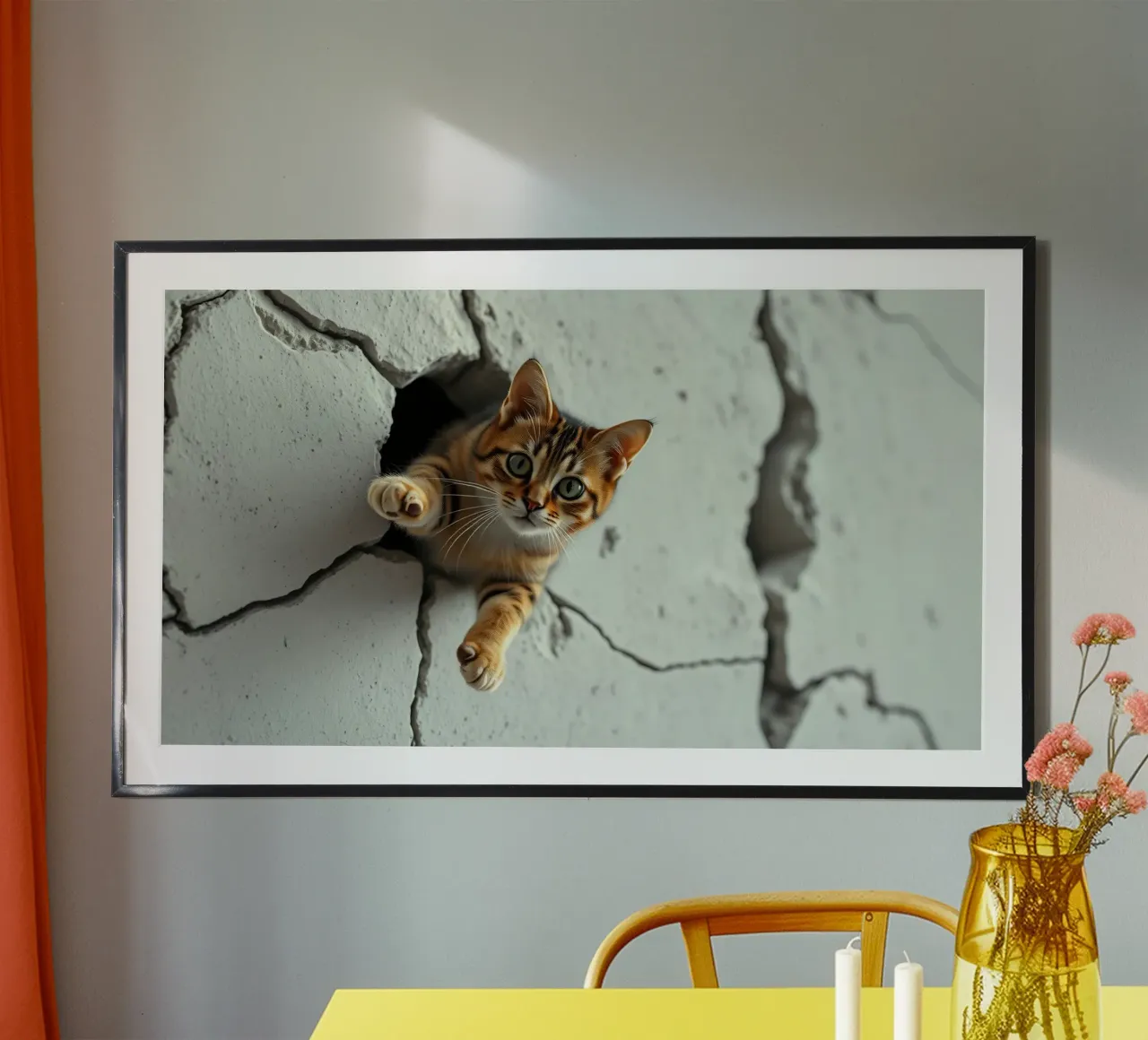 A curious cat pokes its head through a crack hahnemühle by DesignDoodle