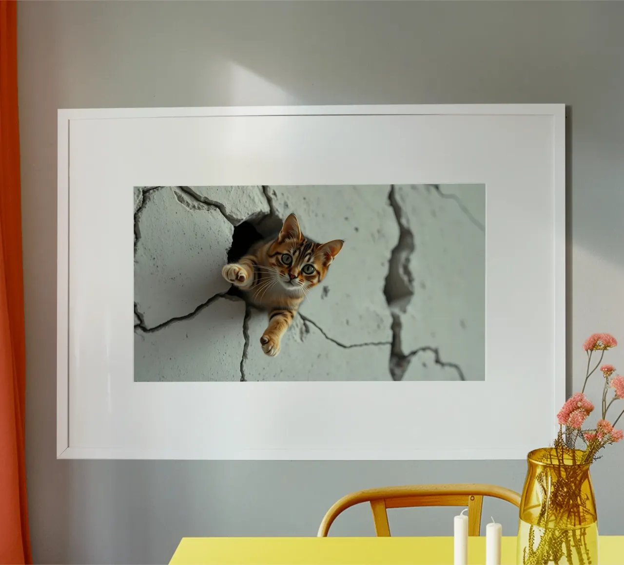 A curious cat pokes its head through a crack hahnemühle by DesignDoodle