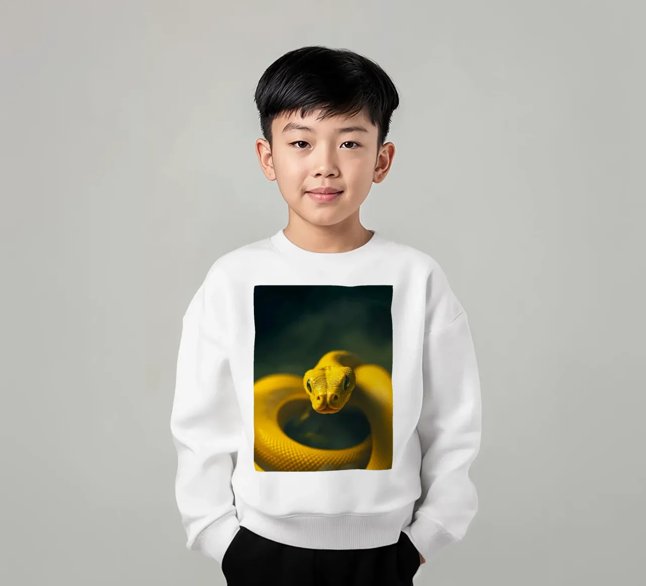 Gros plan sur un serpent d'un jaune éclatant qui s'enroule sur lui-même. sweat enfant de DesignDoodle
