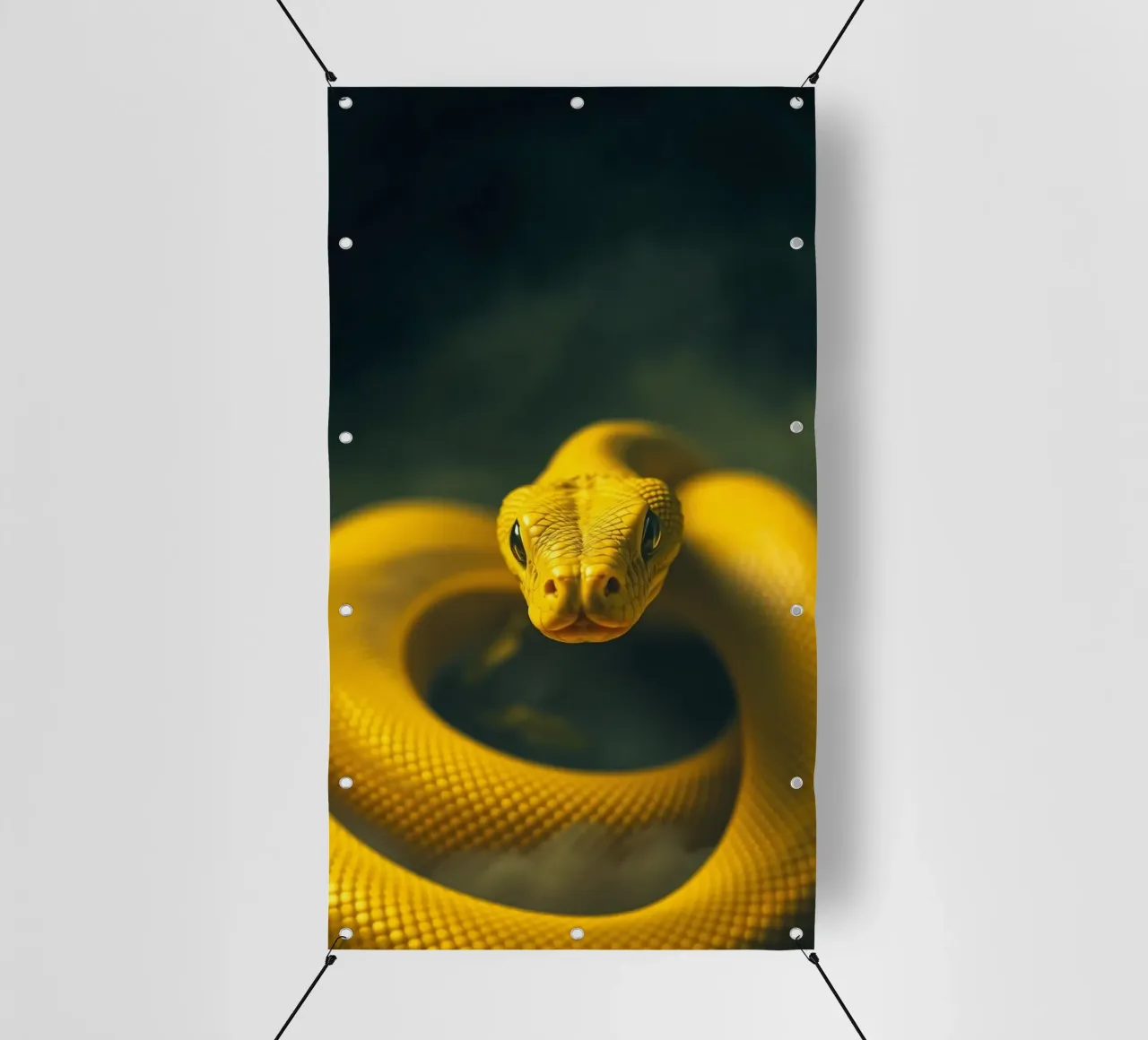 Gros plan sur un serpent d'un jaune éclatant qui s'enroule sur lui-même. bâche pvc de DesignDoodle