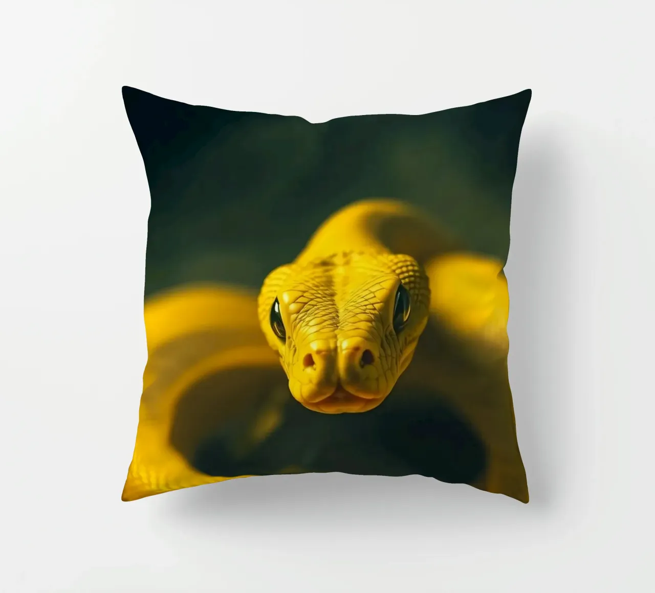 Gros plan sur un serpent d'un jaune éclatant qui s'enroule sur lui-même. coussin de DesignDoodle