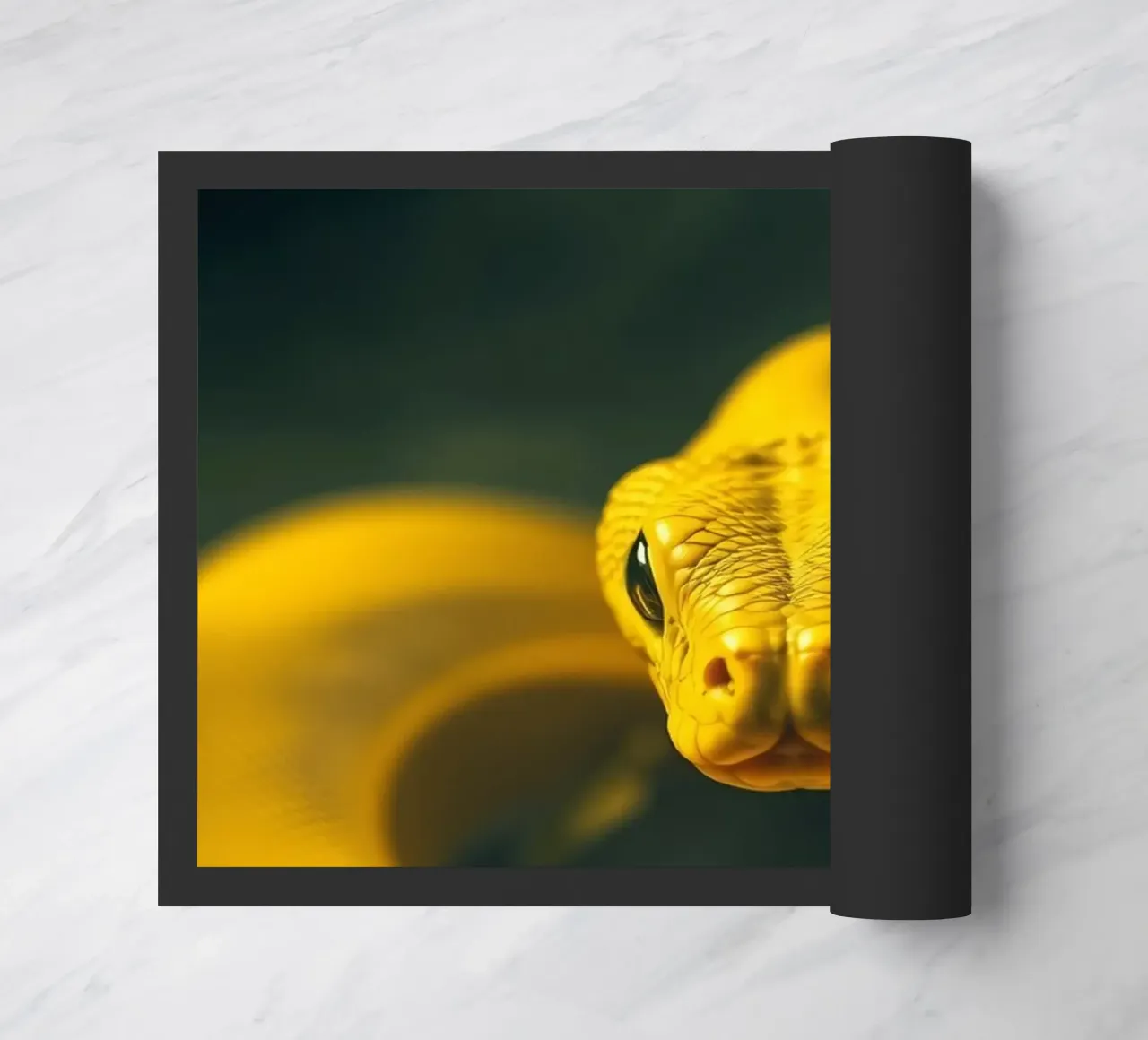 Gros plan sur un serpent d'un jaune éclatant qui s'enroule sur lui-même. paillasson de DesignDoodle