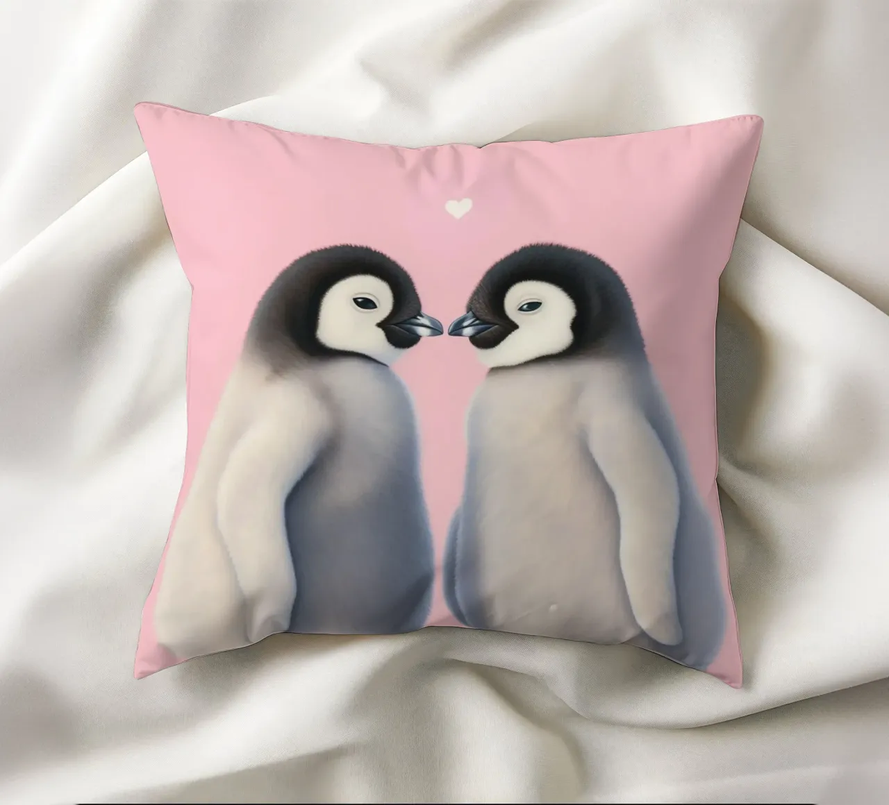 Pinguini innamorati di un cuore cuscino da Carinaprint