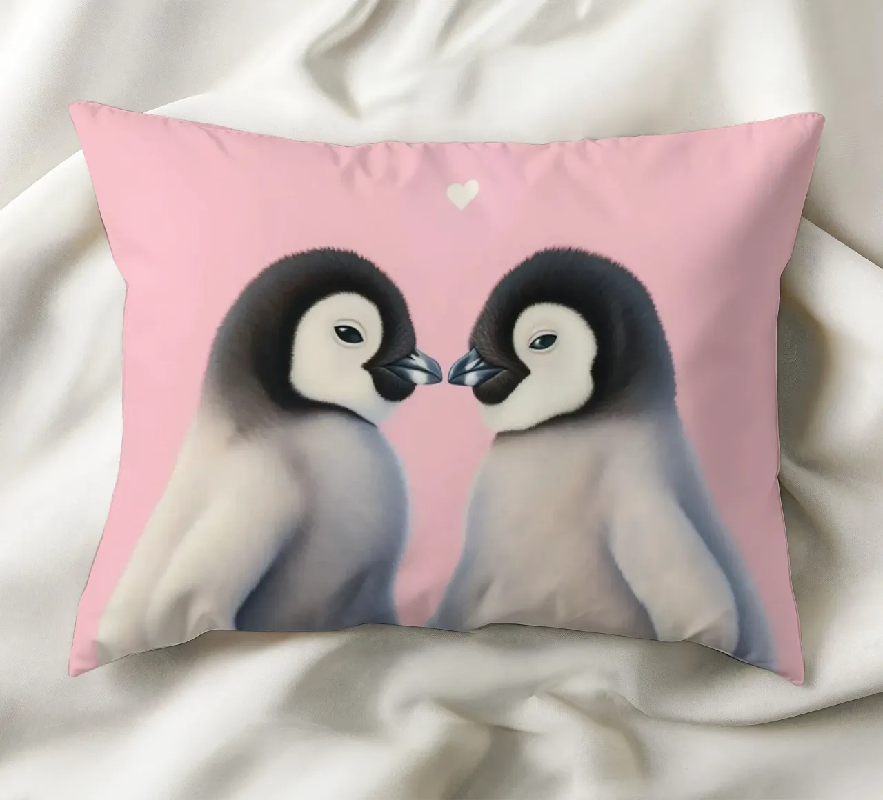 Pinguini innamorati di un cuore cuscino da Carinaprint