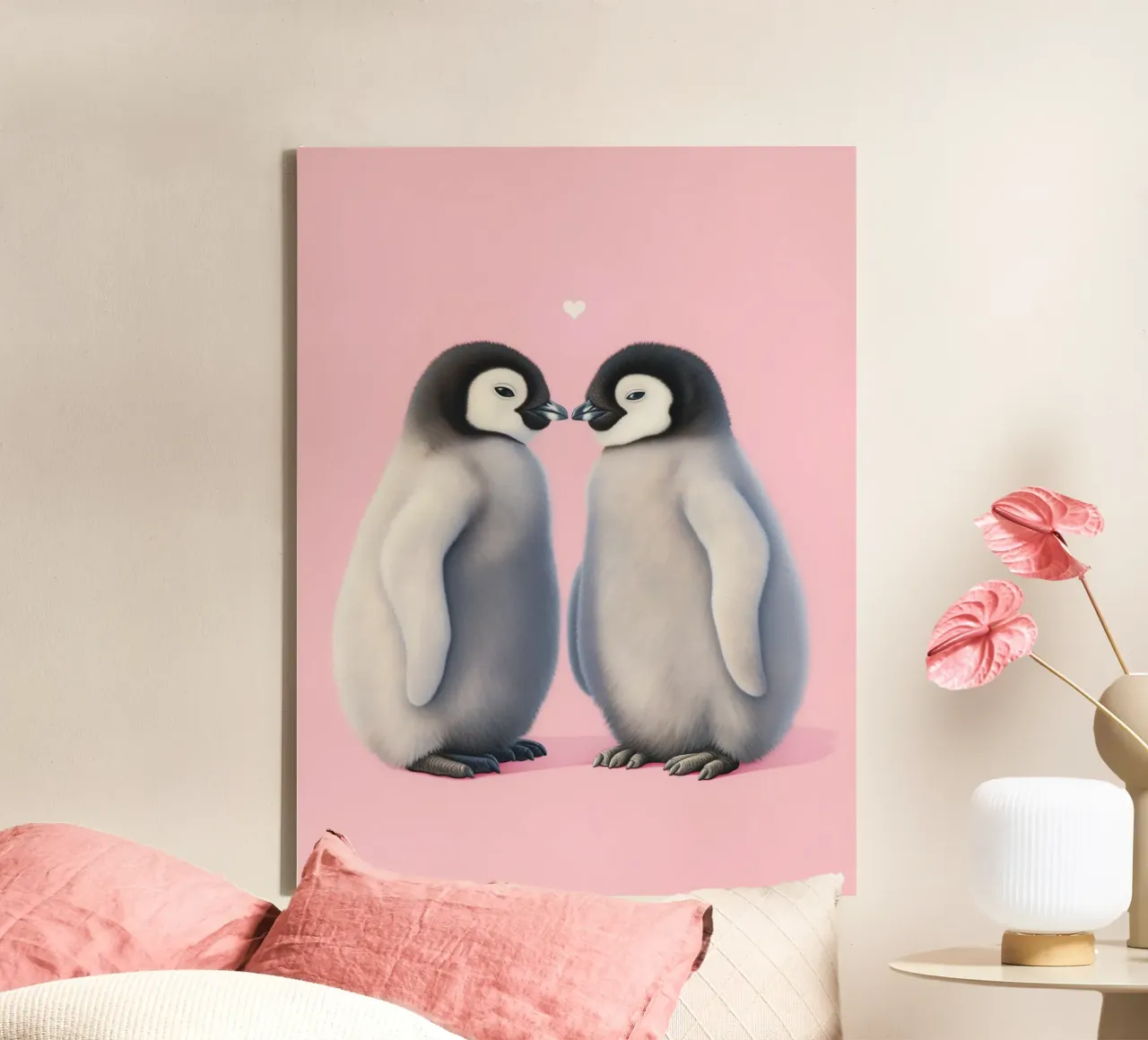 Pinguini innamorati di un cuore tela con Cornice a cassetta da Carinaprint