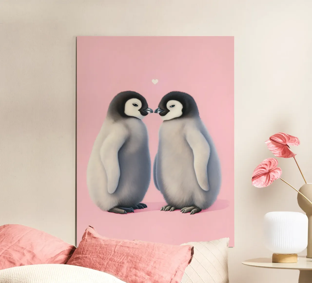 Pinguini innamorati di un cuore poster con telaio in plastica da Carinaprint