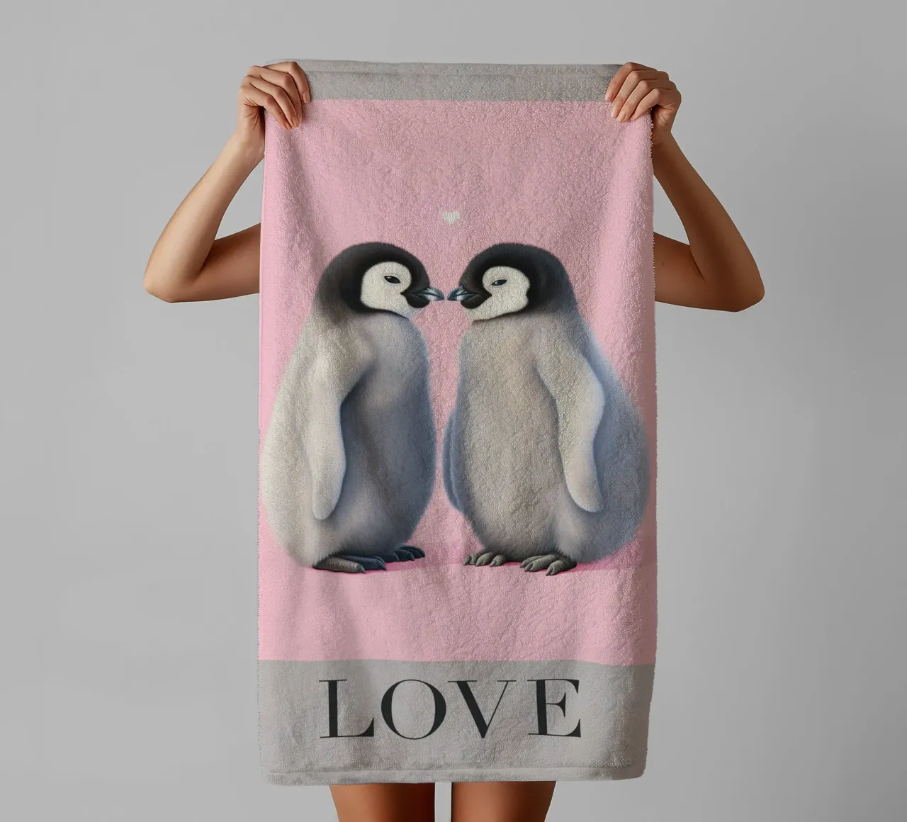 Cari pinguini con un cuore asciugamano da bagno da Carinaprint