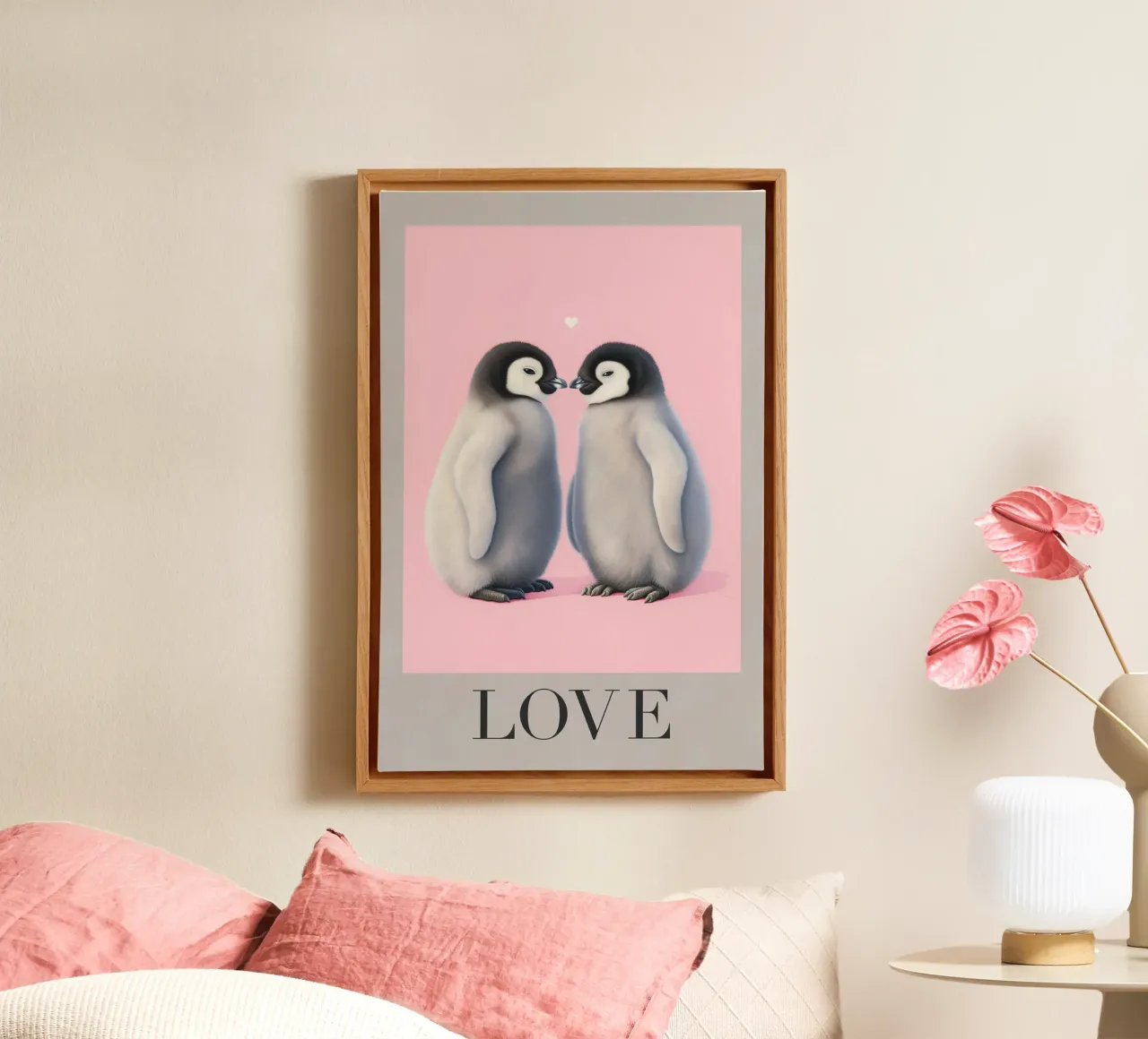 Cari pinguini con un cuore tela con Cornice a cassetta da Carinaprint