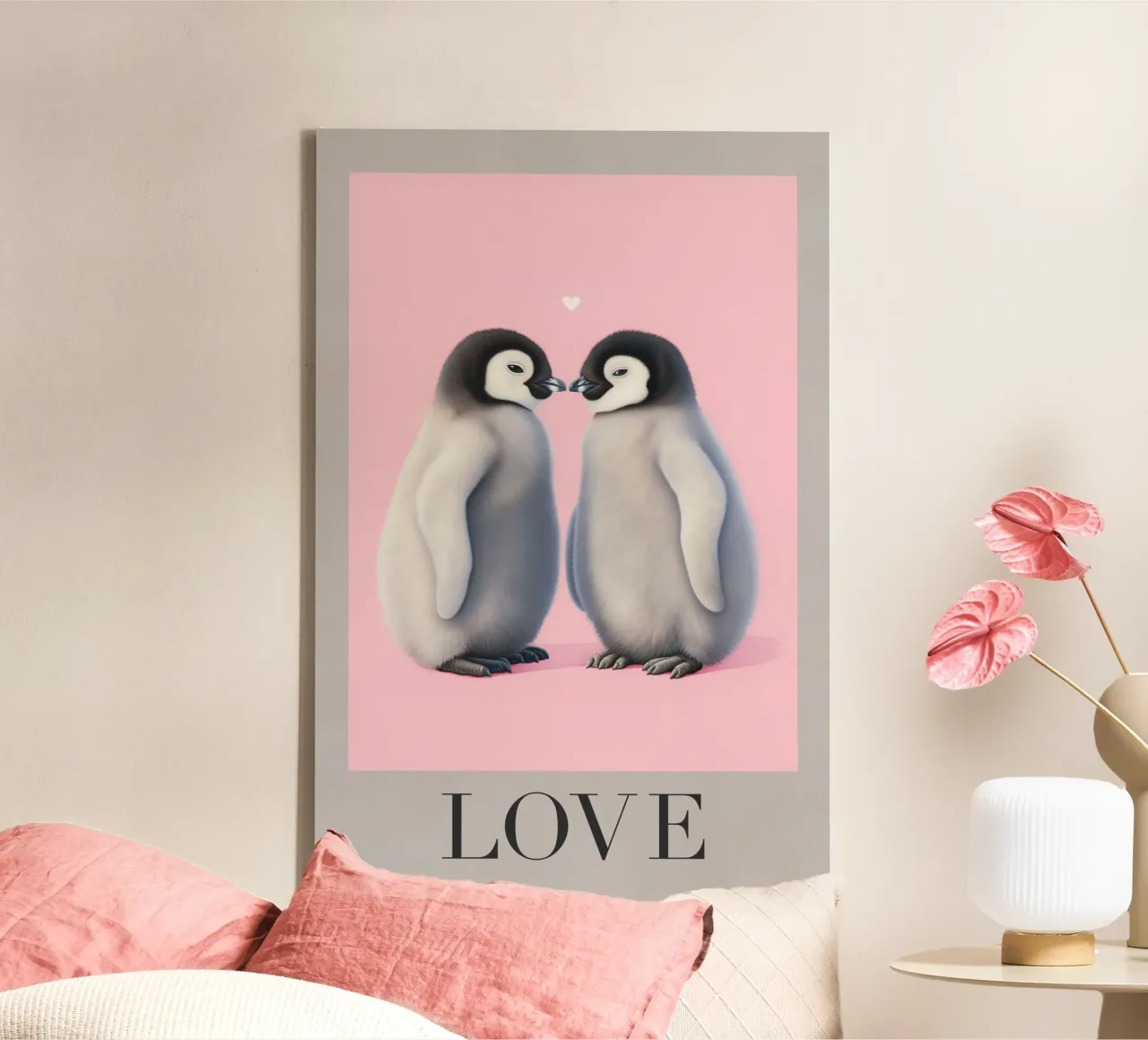 Cari pinguini con un cuore tela con Cornice a cassetta da Carinaprint
