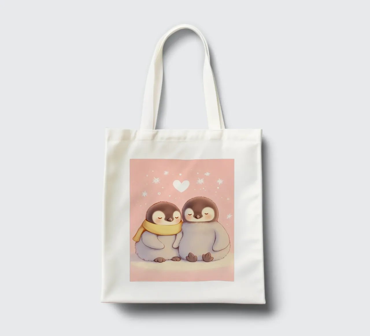 Pinguini romantici con un cuore borsa in juta da Carinaprint