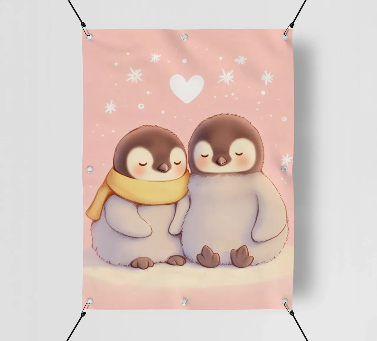 Pinguini romantici con un cuore telo in pvc da Carinaprint