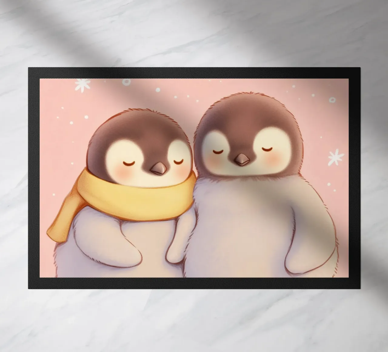 Pinguini romantici con un cuore zerbino da Carinaprint