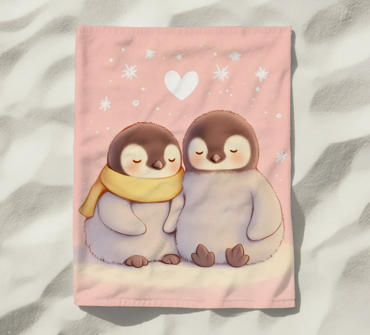 Pinguini romantici con un cuore telo mare da Carinaprint