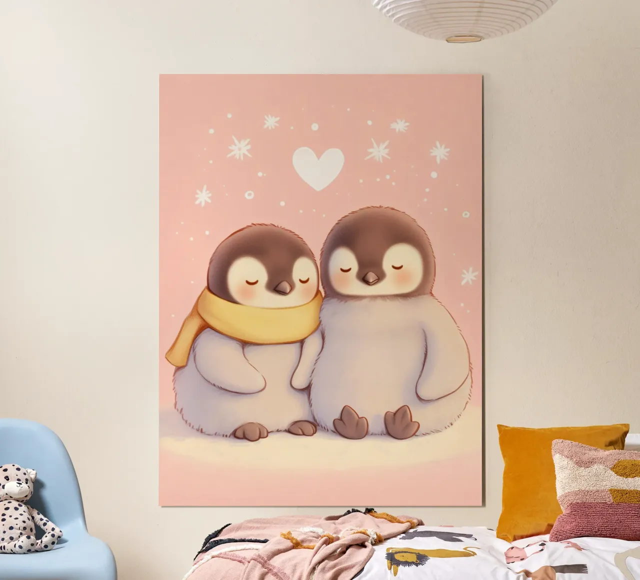 Pinguini romantici con un cuore carta hahnemühle da Carinaprint