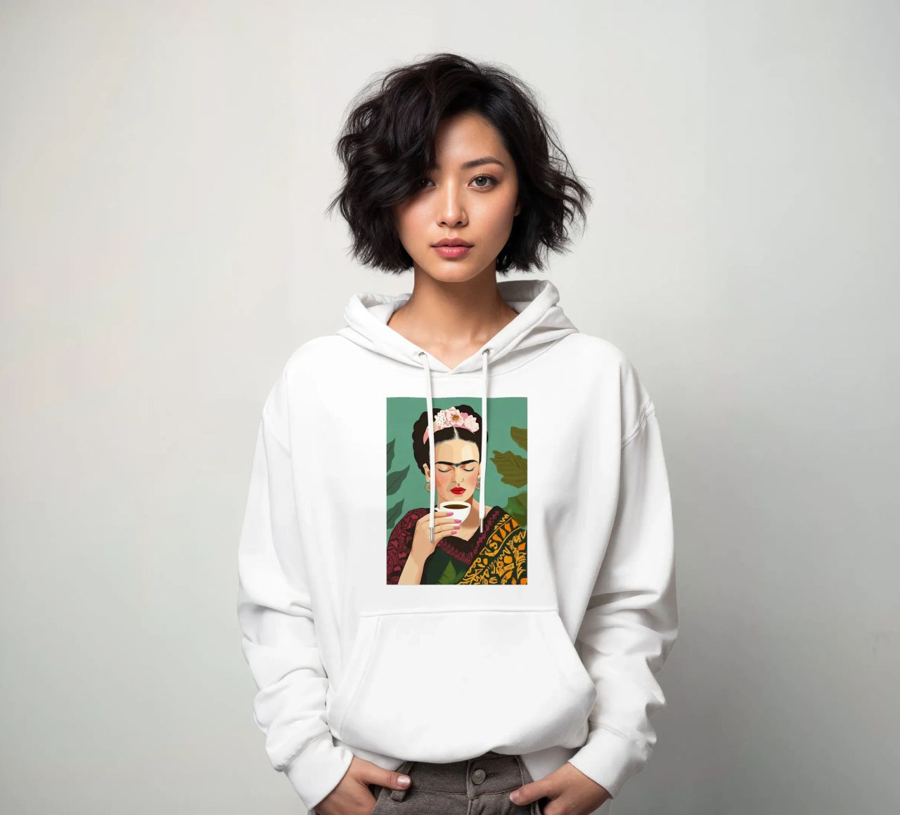 Il piacere del caffè con Frida felpa con cappuccio da Carinaprint