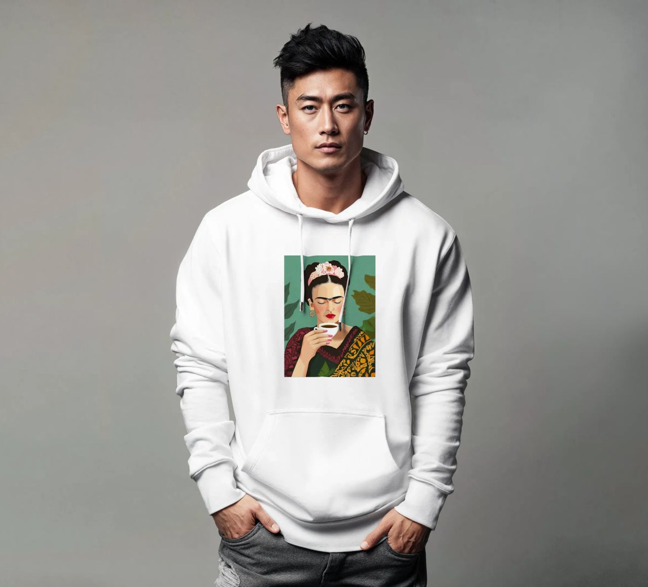 Il piacere del caffè con Frida felpa con cappuccio da Carinaprint