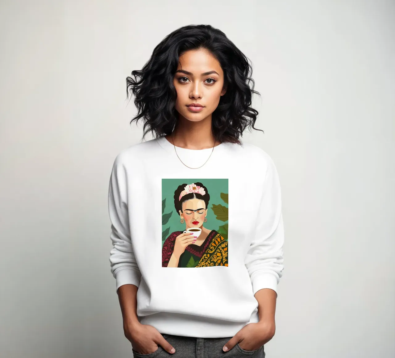 Koffiepret met Frida sweatshirt van Carinaprint