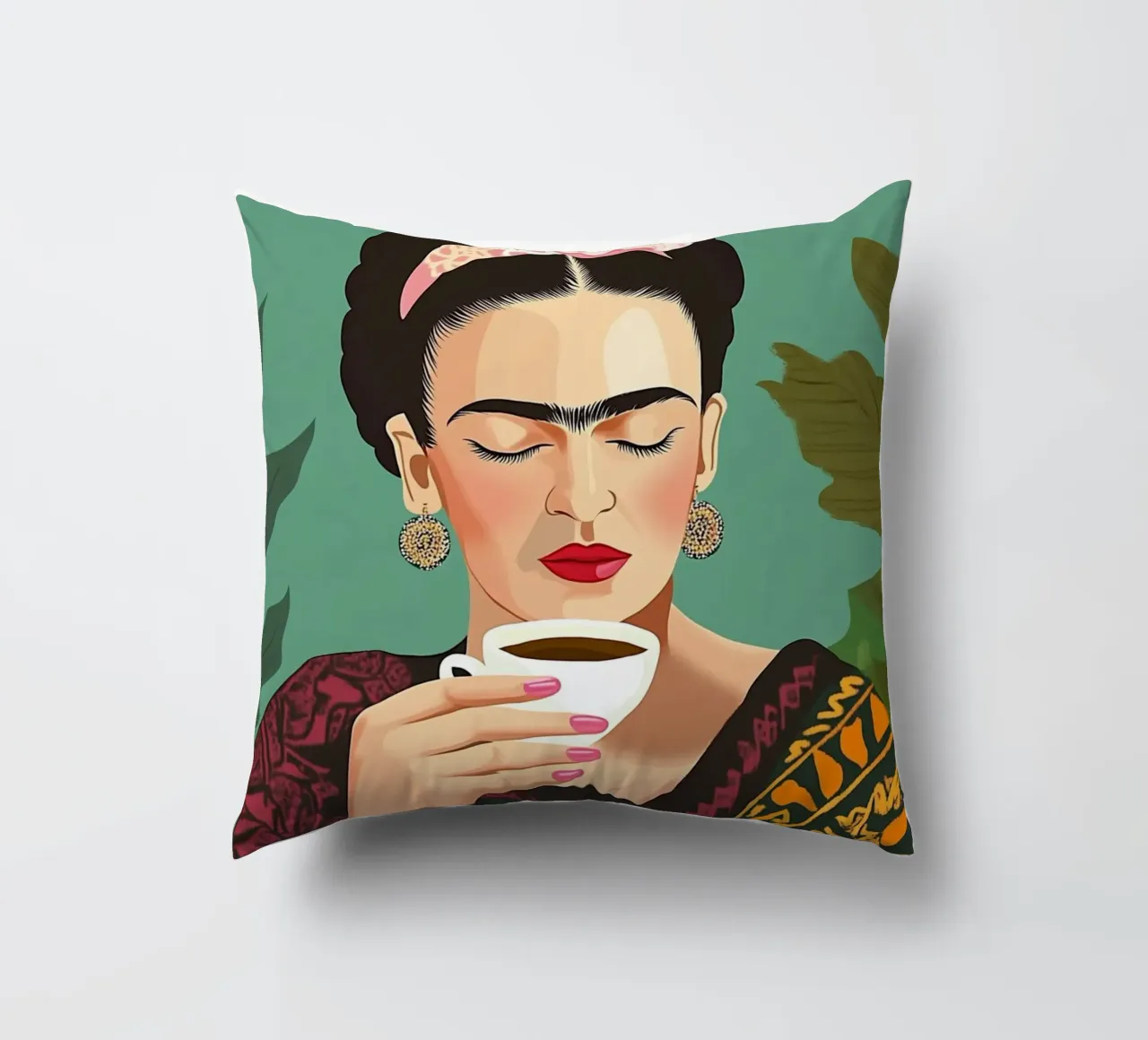 Il piacere del caffè con Frida cuscino da Carinaprint