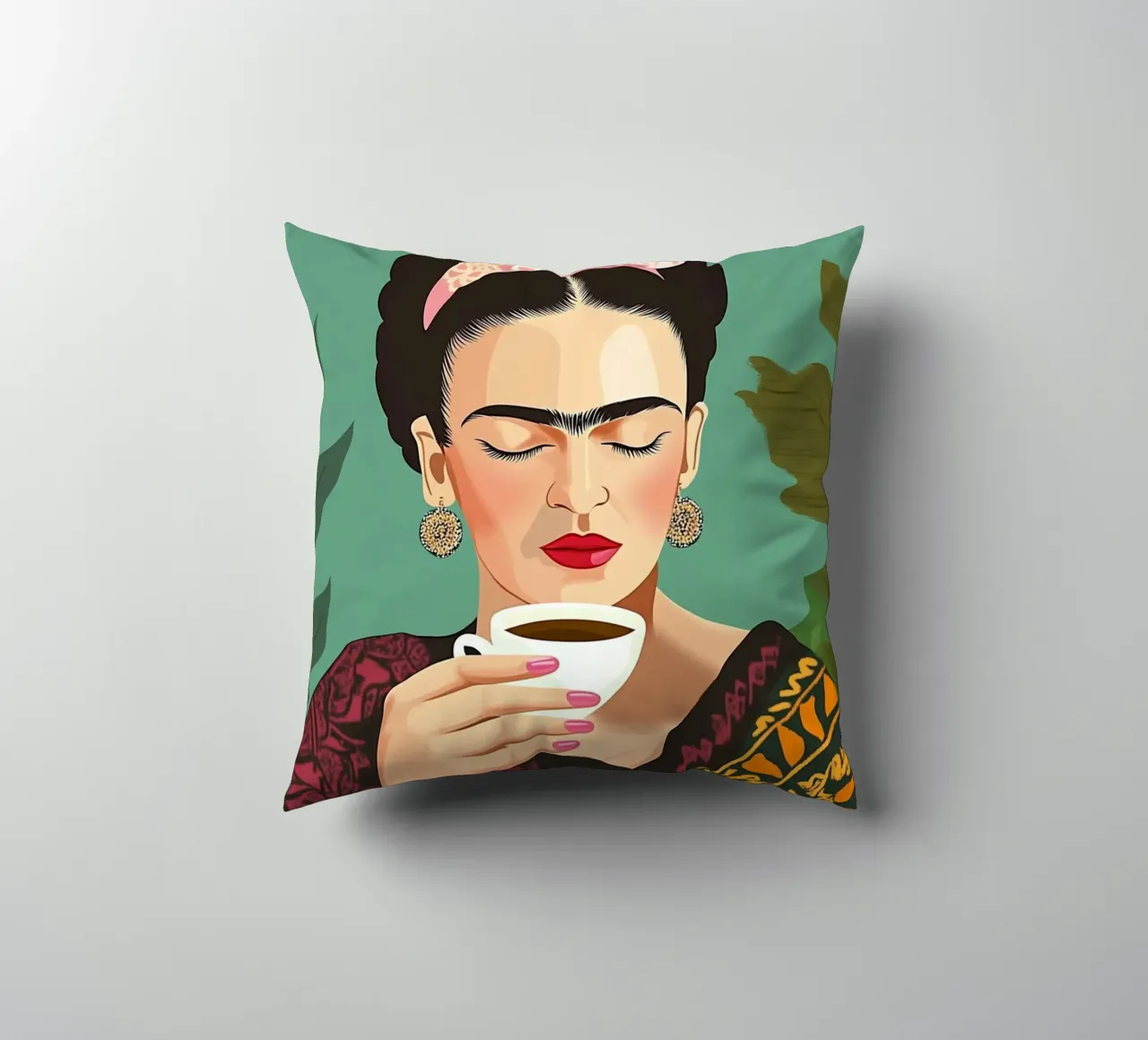 Il piacere del caffè con Frida cuscino da Carinaprint