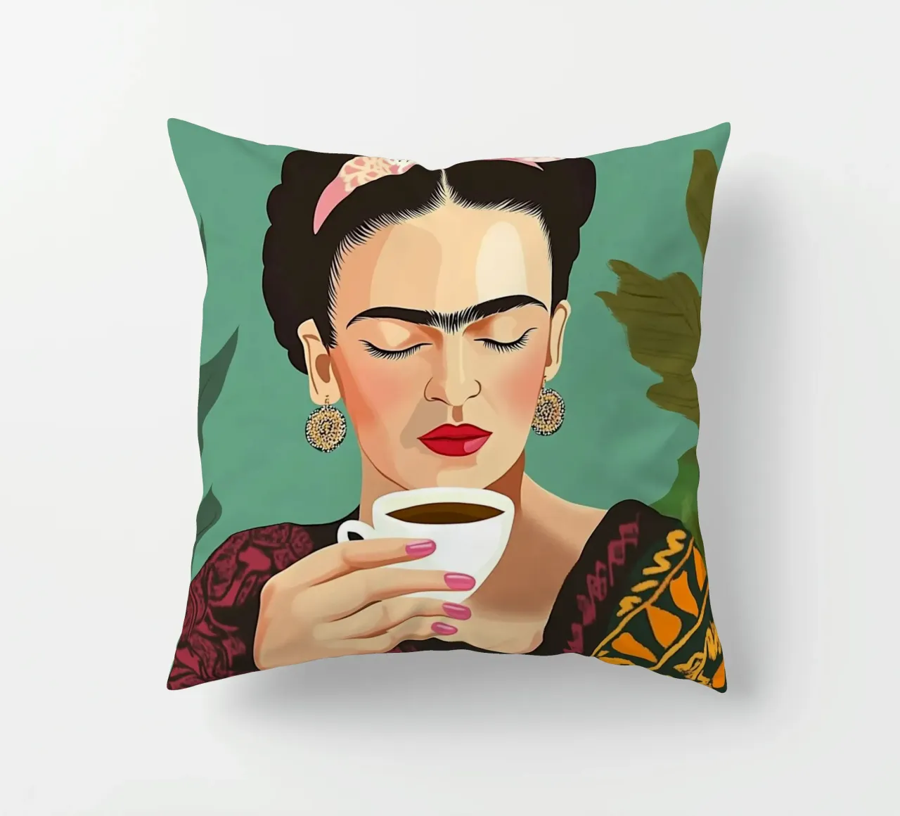 Il piacere del caffè con Frida cuscino da Carinaprint