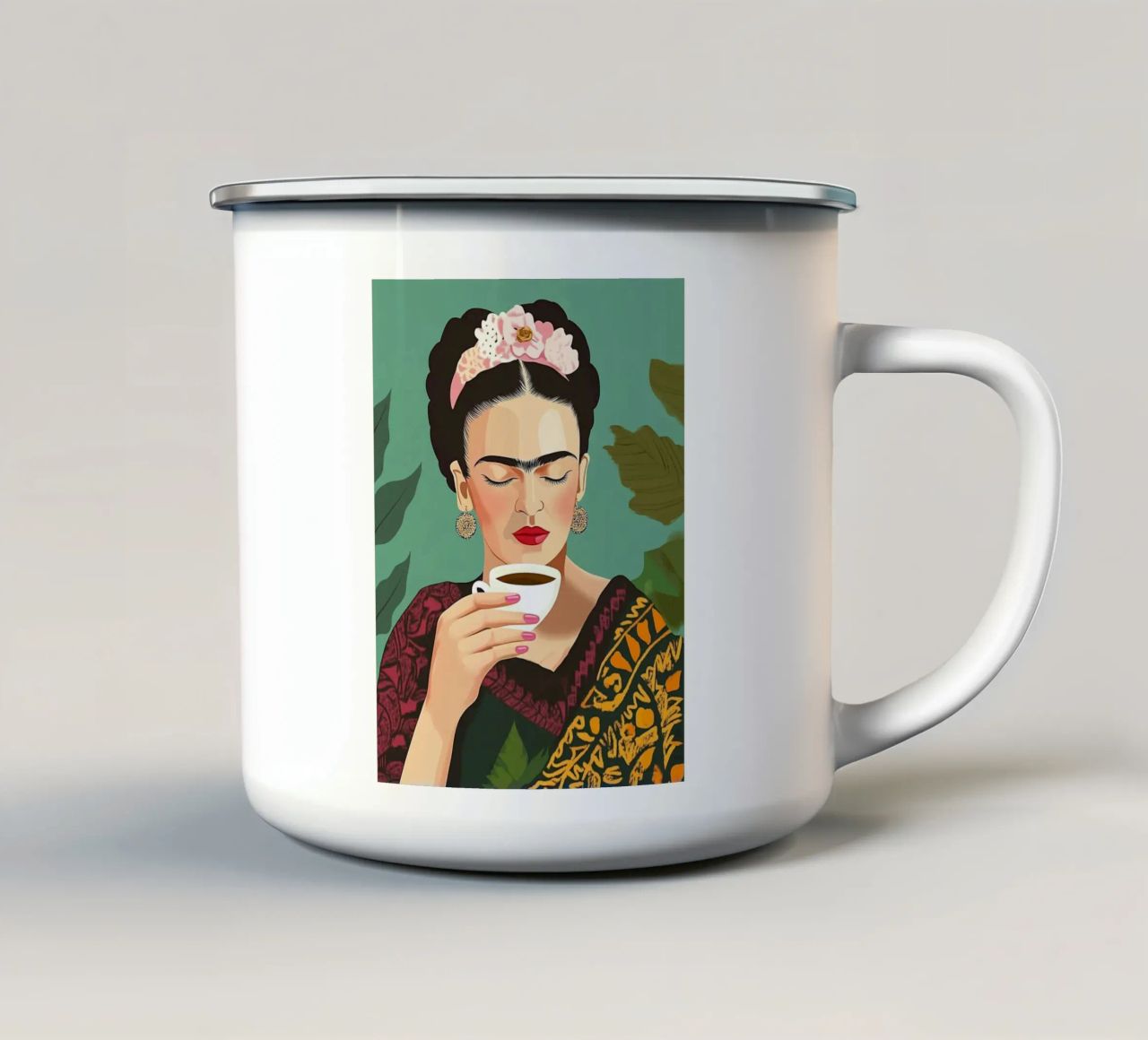 Il piacere del caffè con Frida tazza in smalto da Carinaprint