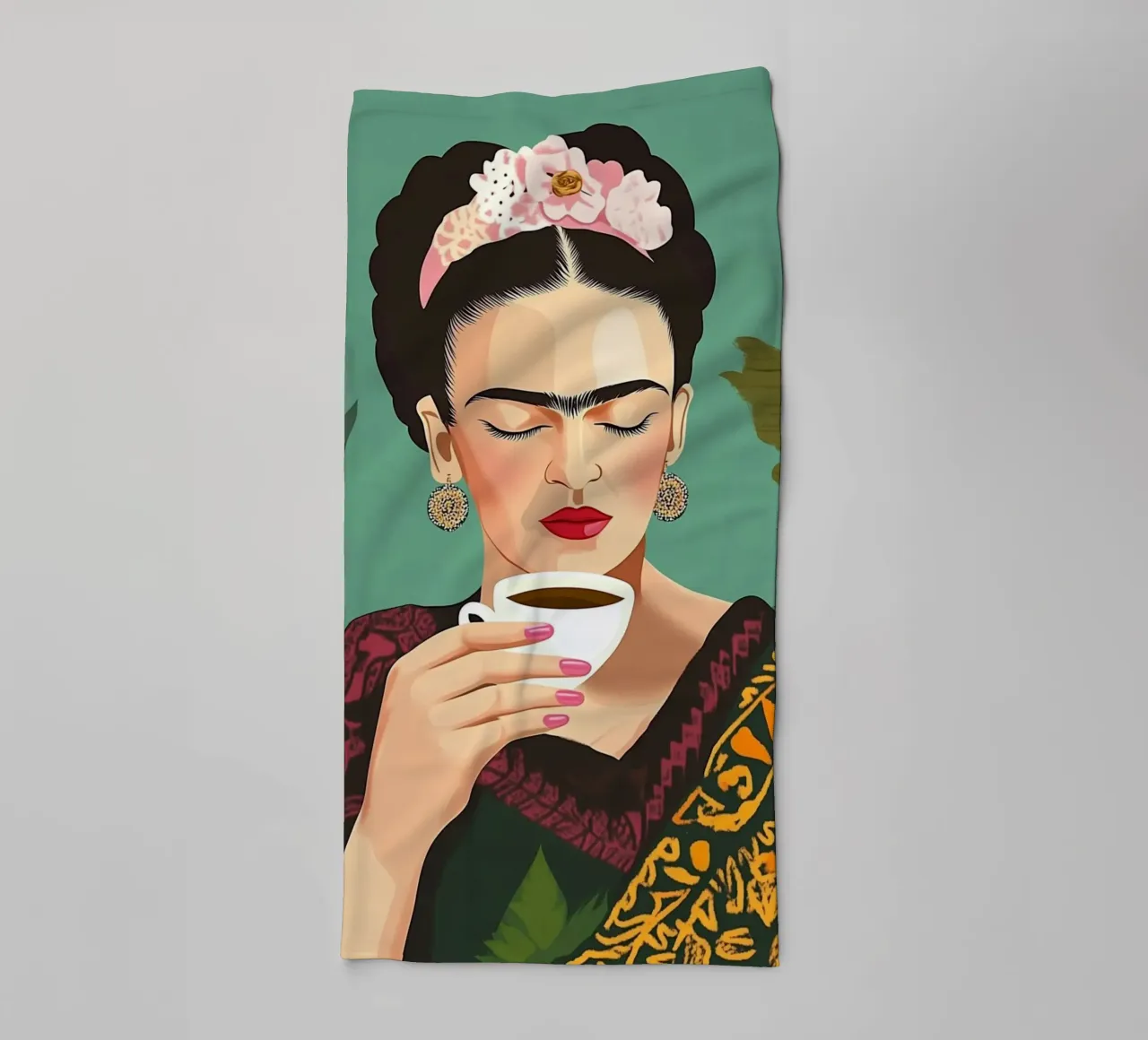 Il piacere del caffè con Frida asciugamano da bagno da Carinaprint