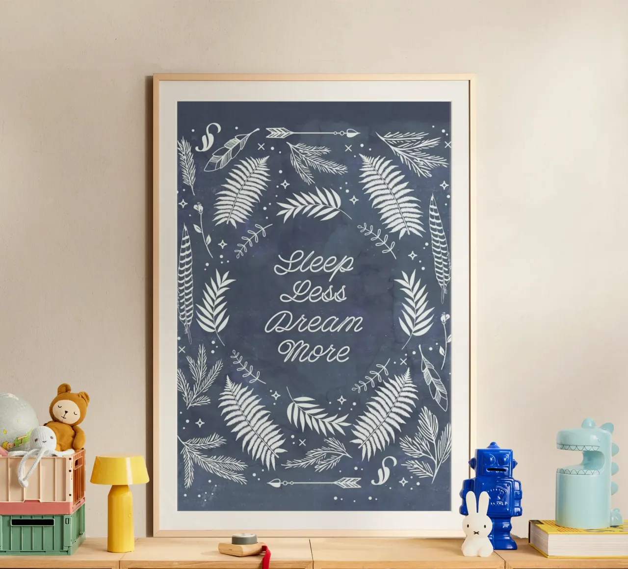 Sleep Less poster con telaio in plastica da cafelab