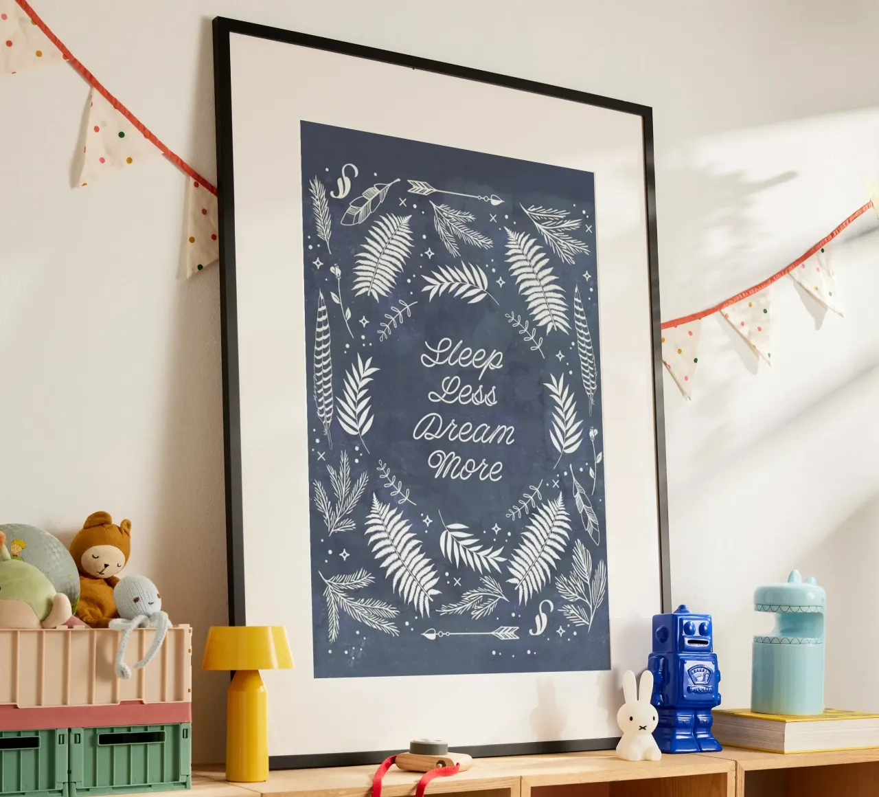 Sleep Less poster con telaio in plastica da cafelab