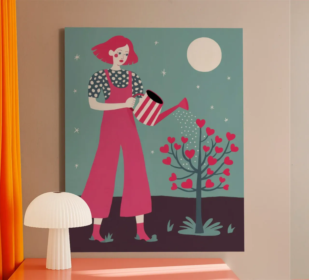 Gartenglück bei Mondschein Leinwand mit Schattenfugenrahmen von Prism Palette