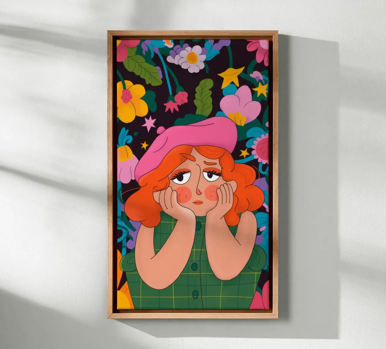 Peinzende bloemengedachten canvas met Baklijst van Prism Palette