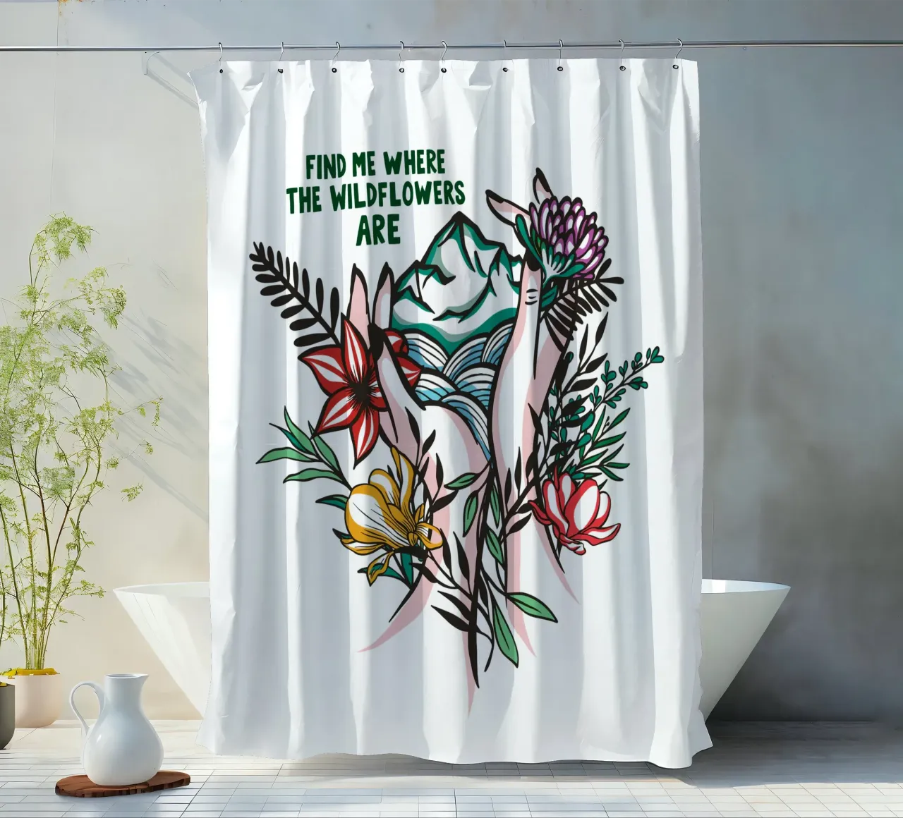 Finde mich, wo die Wildblumen sind Duschvorhang von easternspringco