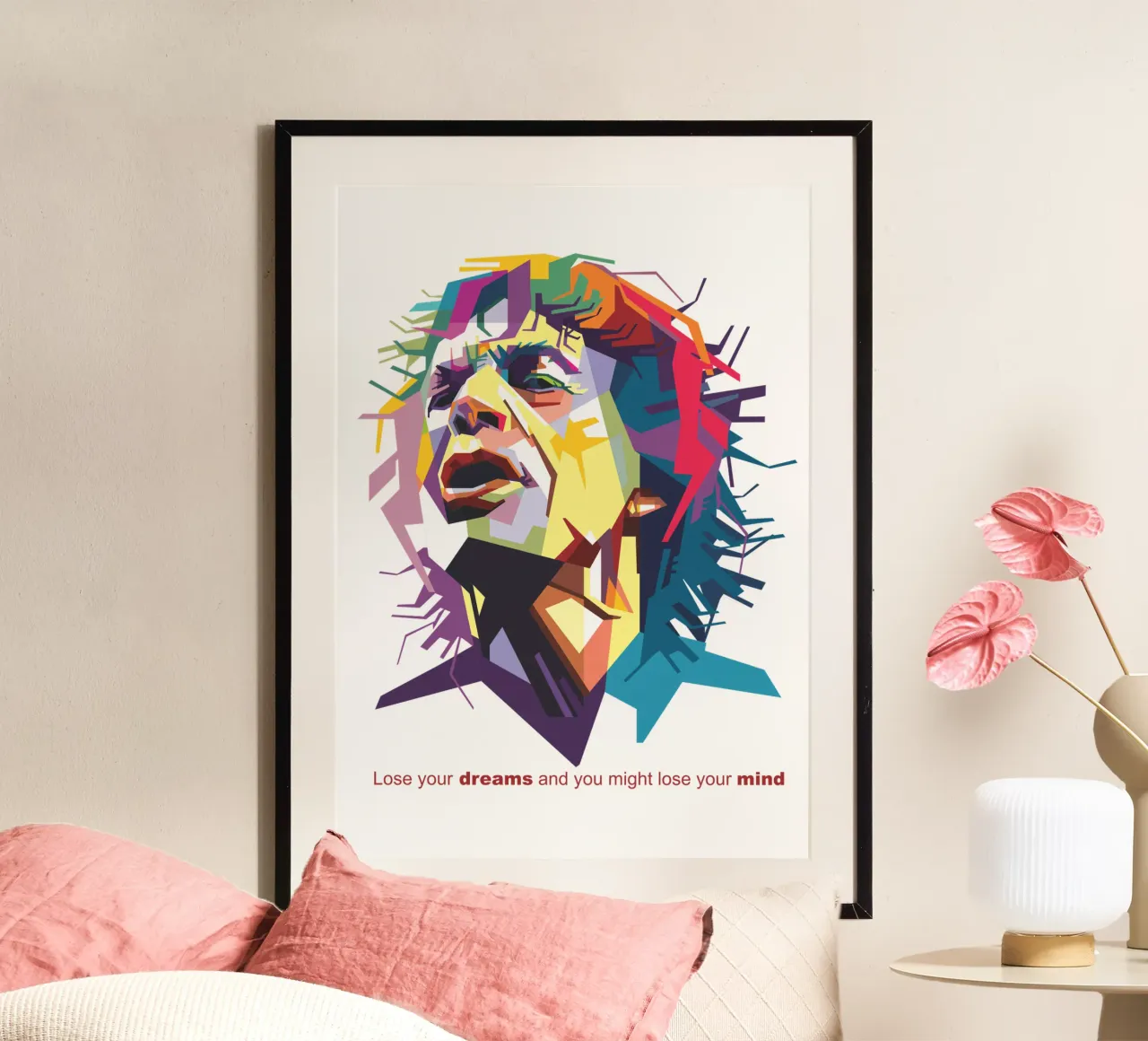 Se perdete i vostri sogni, potreste perdere la testa. poster con telaio in legno da Alkahfsmart