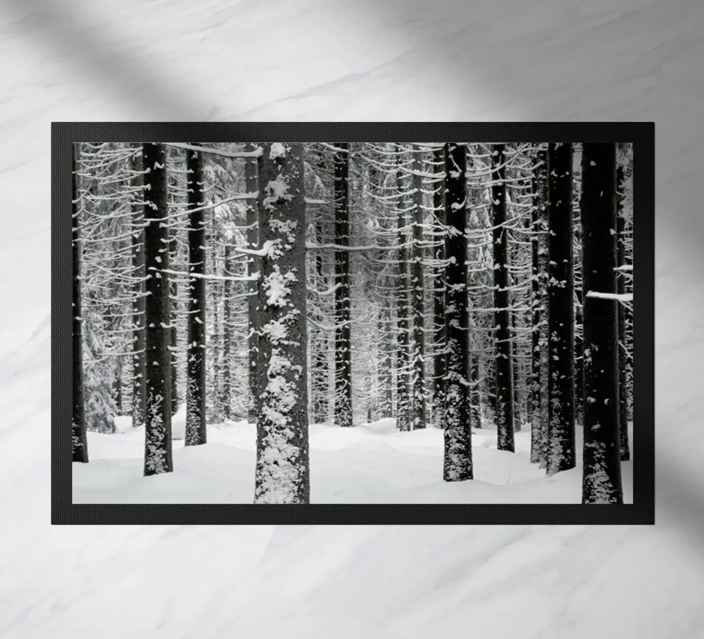 Deep Dark White Forest doormat by Studio Nahili