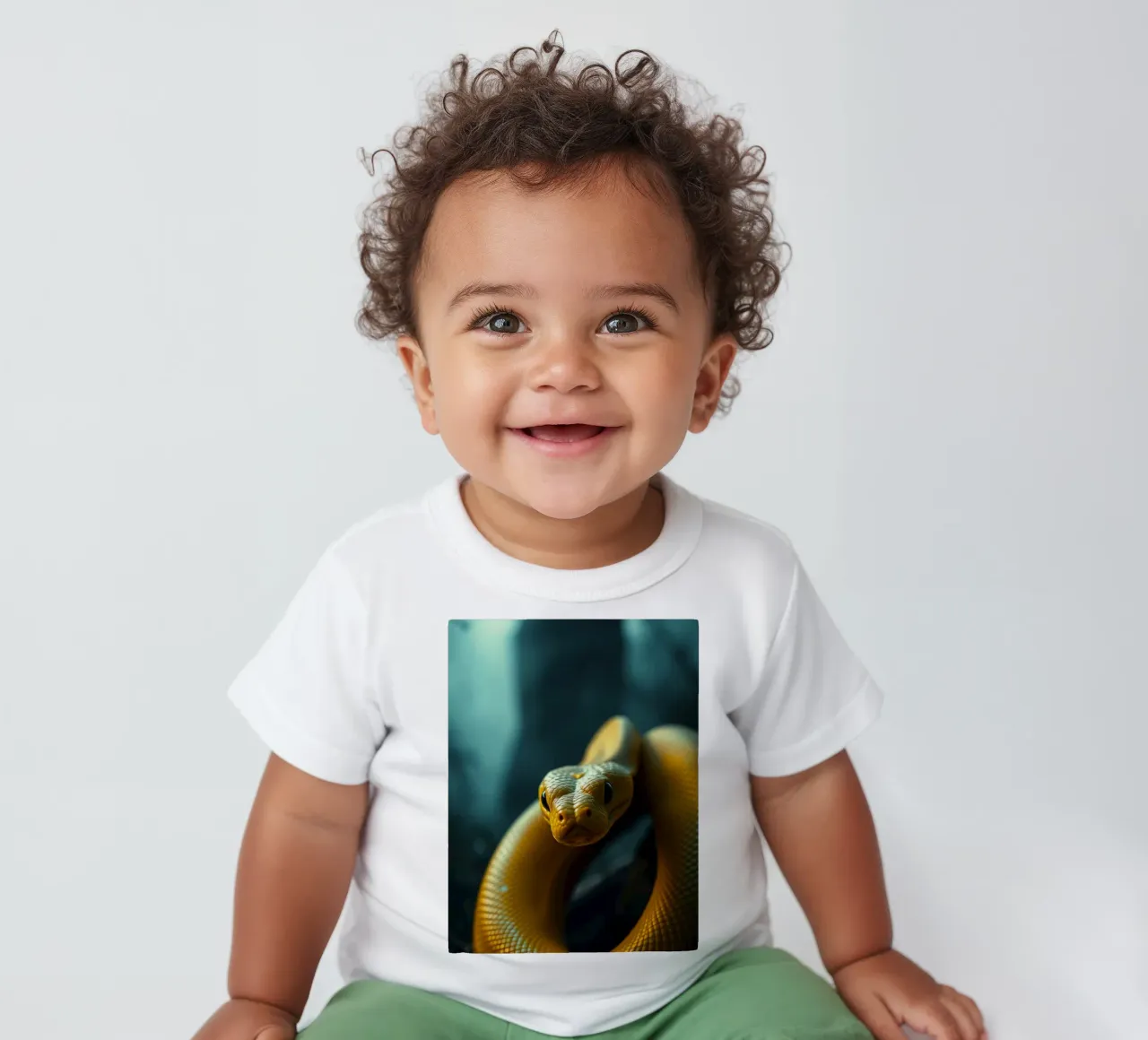 Un serpente giallo splendidamente arrotolato appoggiato su uno sfondo scuro maglietta neonato da DesignDoodle