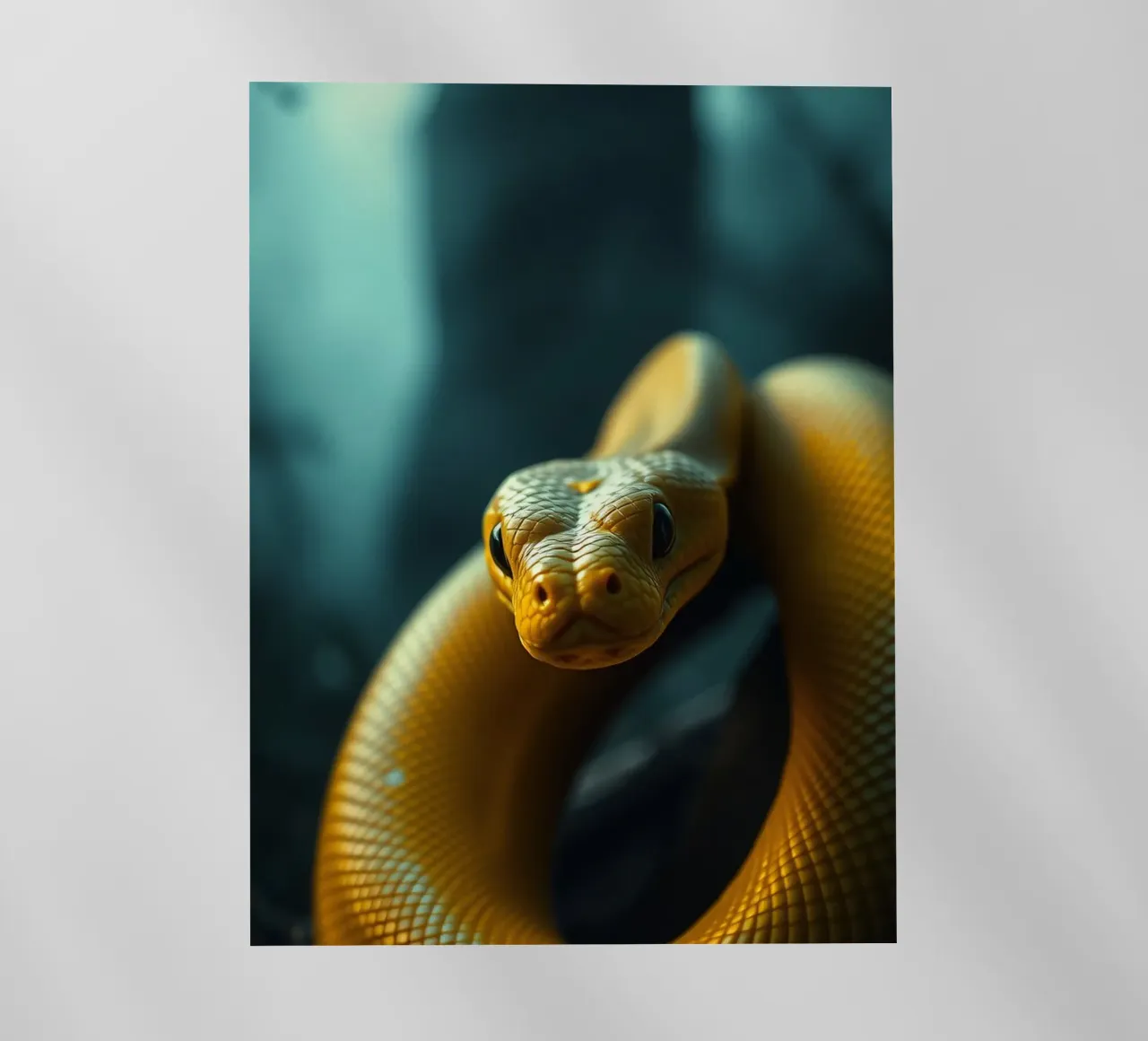 Un serpente giallo splendidamente arrotolato appoggiato su uno sfondo scuro pellicola backlit da DesignDoodle