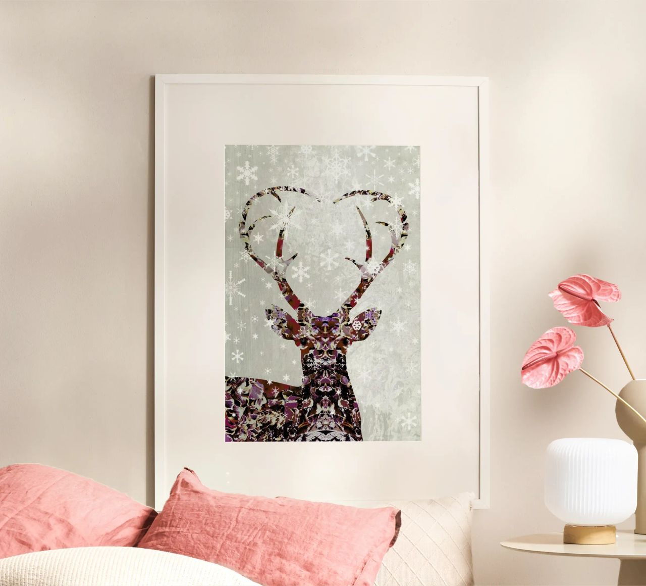 Snow Deer poster met houten frame van Angelo Cerantola