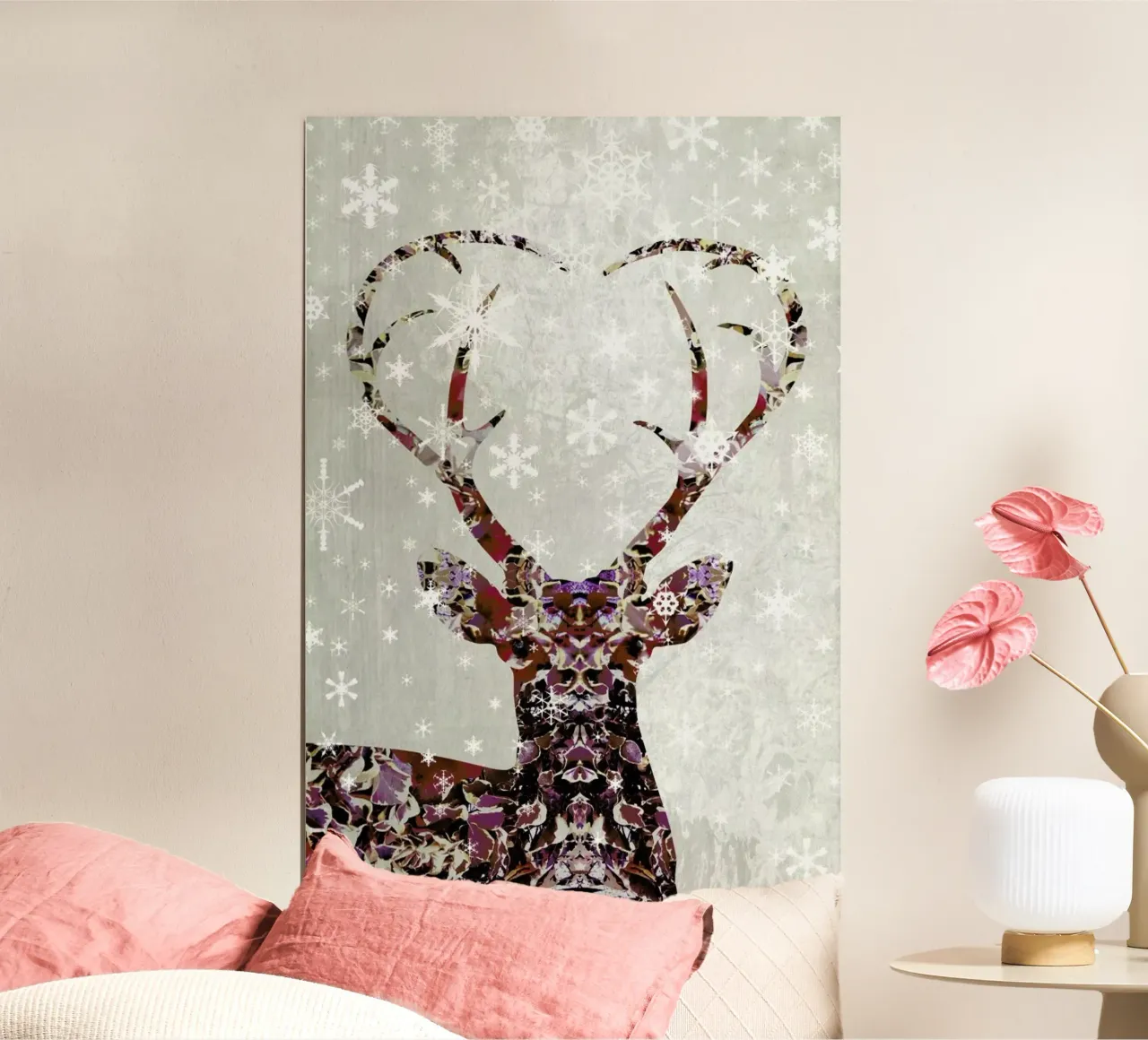 Snow Deer poster with wooden frame by Angelo Cerantola