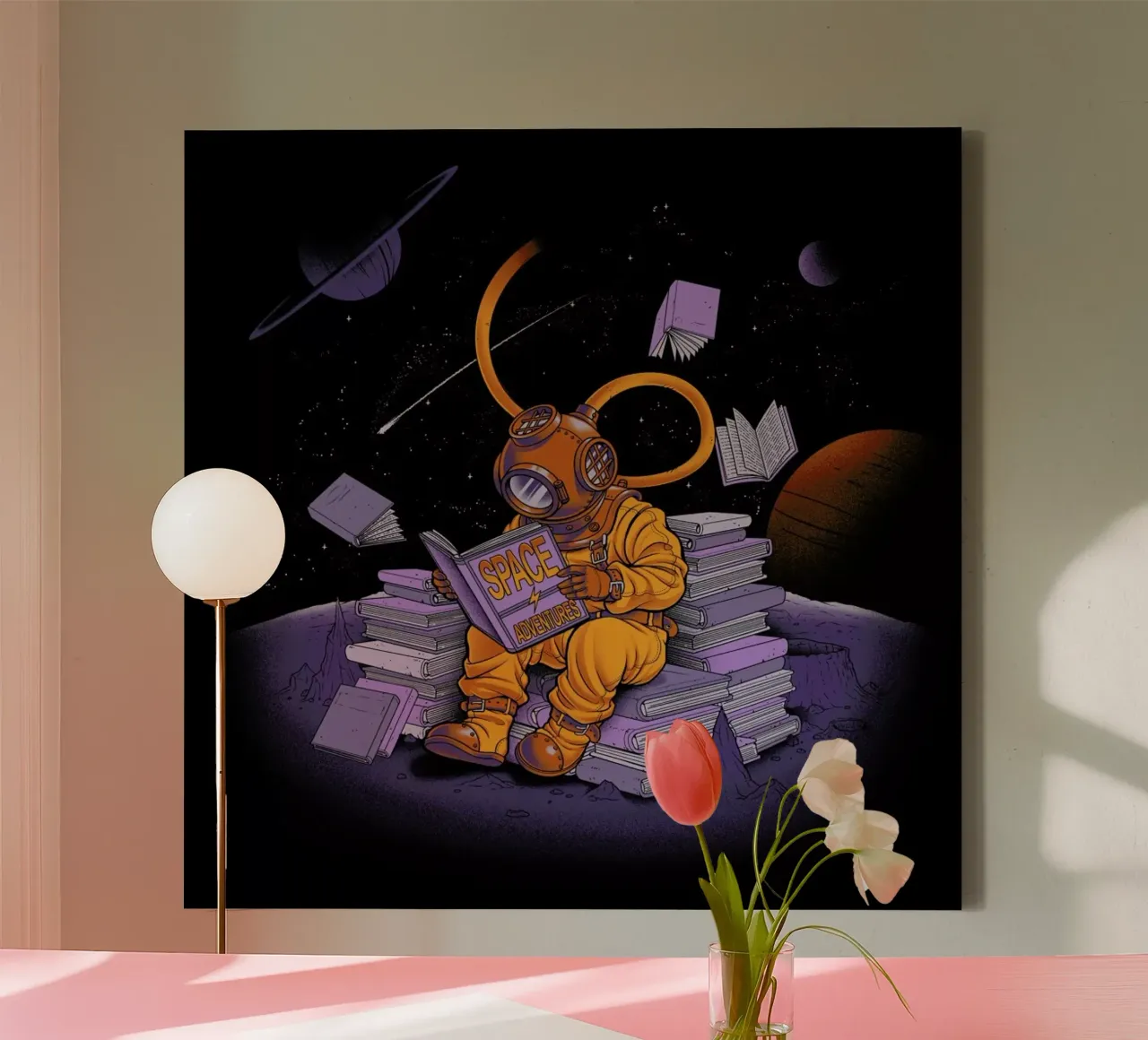 A reader lives a thousand lives - Diving Dress Space Adventures canvas met Baklijst van Tobe Fonseca