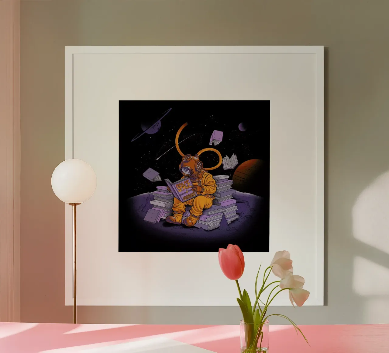 A reader lives a thousand lives - Diving Dress Space Adventures poster con telaio in legno da Tobe Fonseca
