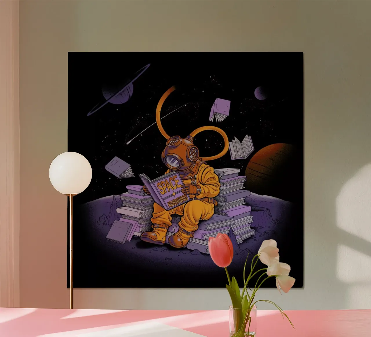 A reader lives a thousand lives - Diving Dress Space Adventures poster con telaio in legno da Tobe Fonseca