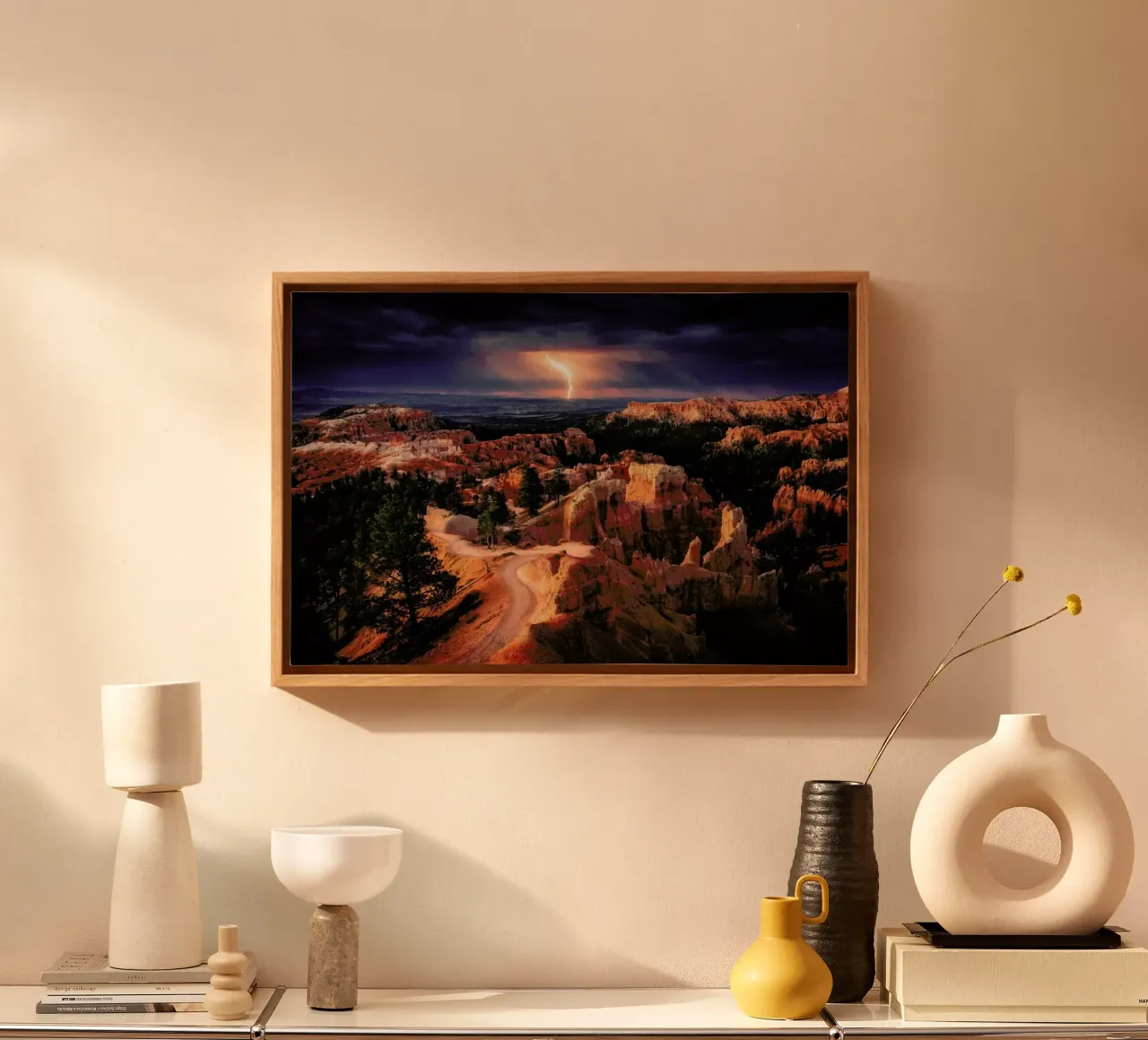 Lightning over Bryce Canyon - Stefan Mitterwallner canvas with Floater frame by Pictufy