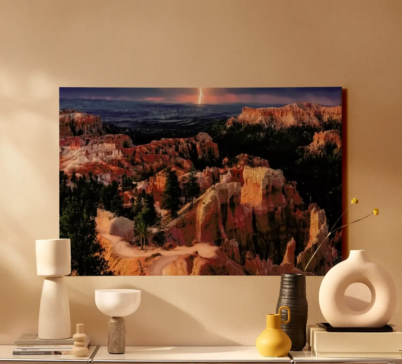 Lightning over Bryce Canyon - Stefan Mitterwallner canvas with Floater frame by Pictufy