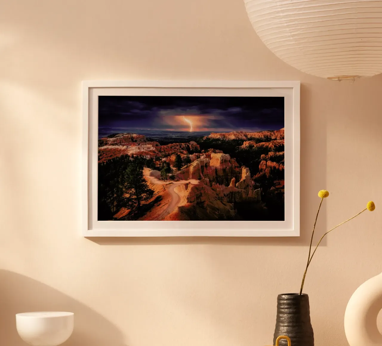 Lightning over Bryce Canyon - Stefan Mitterwallner poster avec cadre en aluminium de Pictufy